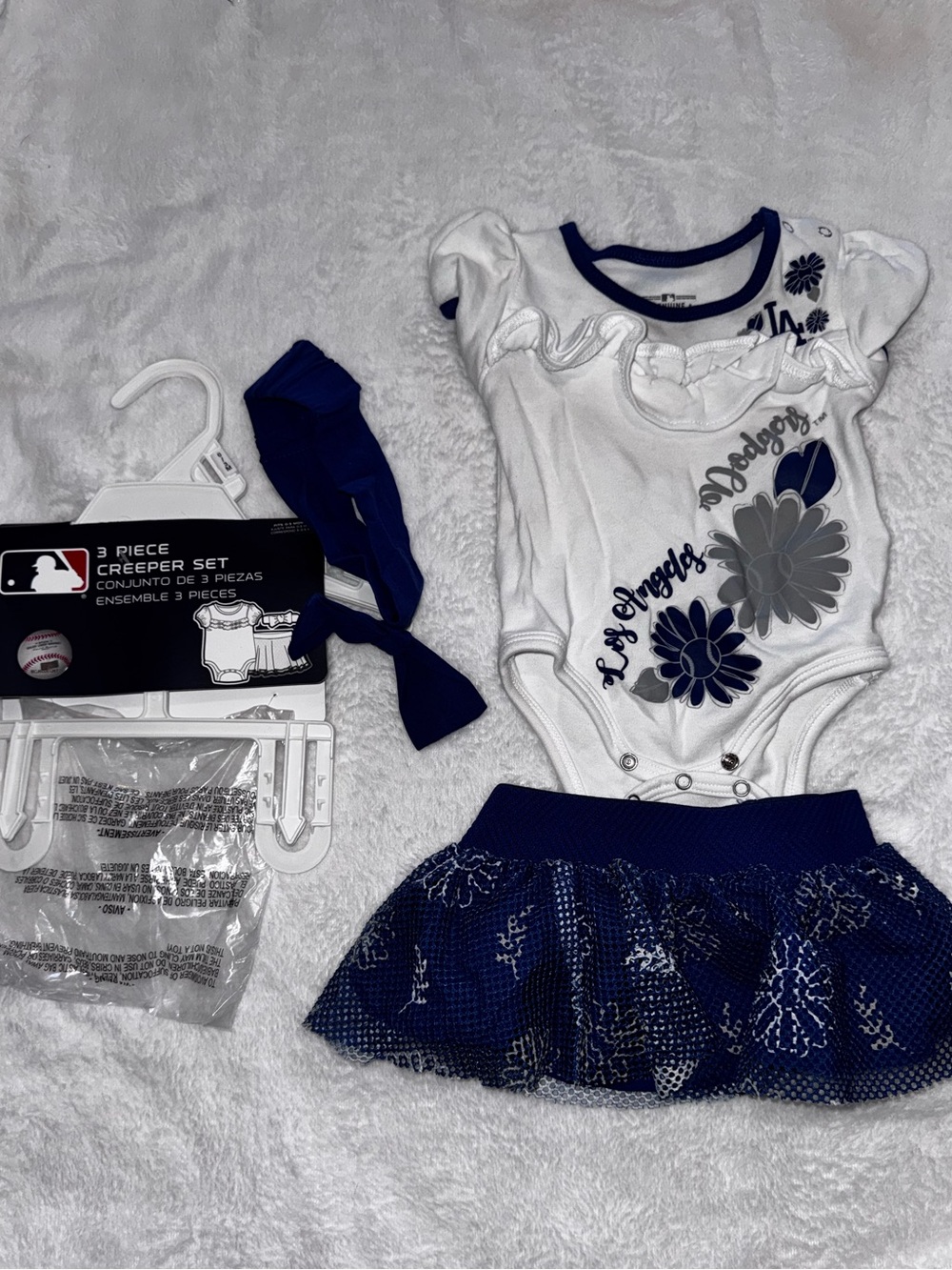 MLB Los Angeles Dodgers Infant Girl Dressy Onesie Set - White & Navy